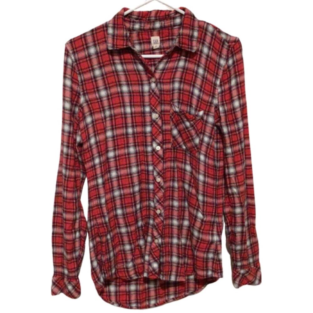 Gap Women’s Red Plaid Long Sleeve Button Up Casual Shirt Top Size Small